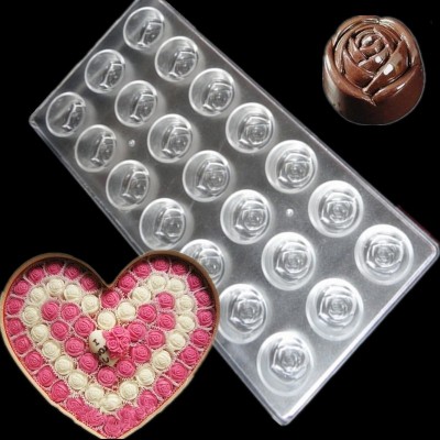 Rose Flower Cake Chocolate Mold 21 Cups Anti-Wrestling Plastic Polycarbonate Candy Jelly Mould Bakeware Tool Kitchen Supplies